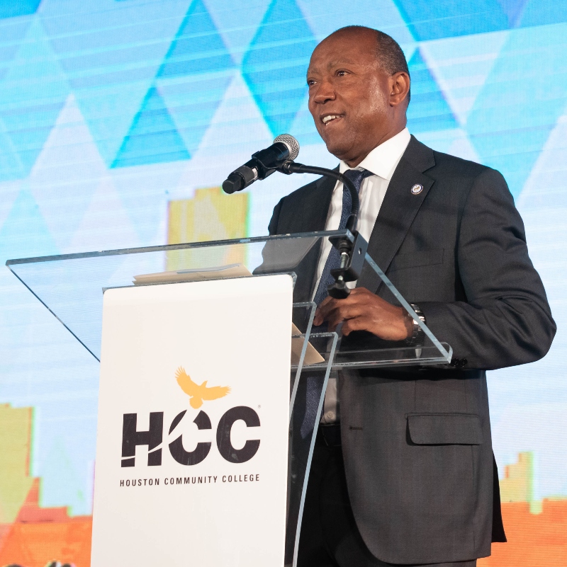 Sylvester Turner speaks during a Houston Community College event.