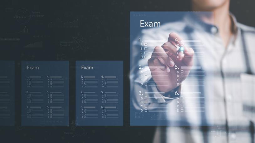 Exam images with a person in the back ground