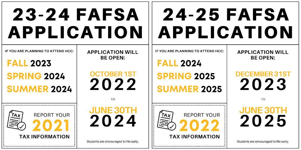 FAFSA deadlines for 23-24 and 24-25 aid years, described in detail below,