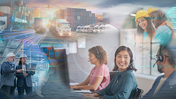 Supply chain process with workers in the background