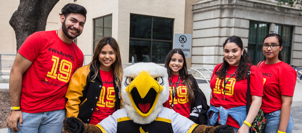 HCC Swoop mascot and students